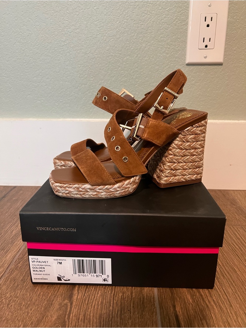 Vince Camuto Brown Suede Platform Espadrille Sandals